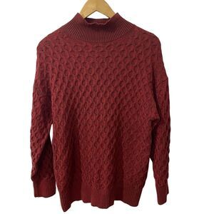 Knox Rose Sweater‎ Womens Red 3D Cable Knit Sweater Mock Neck Pullover Cozy